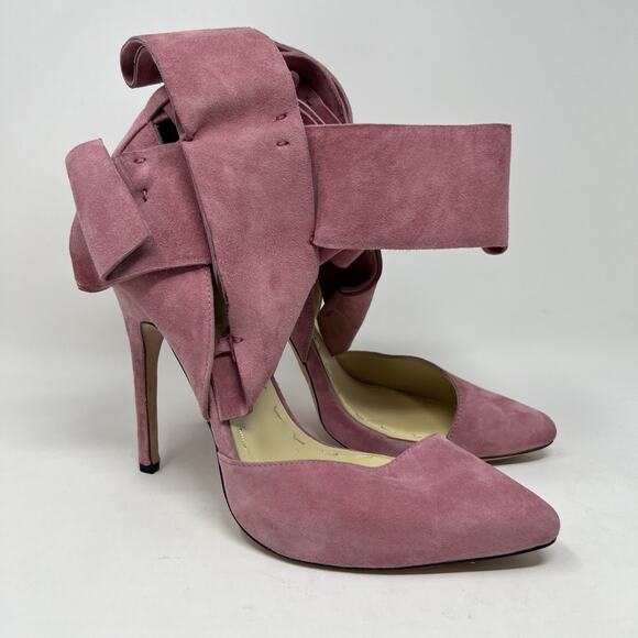 Aminah Abdul Jillil Pink Suede Bow Pumps Stiletto Heels Pointed Toe Size 11 - Picture 2 of 12